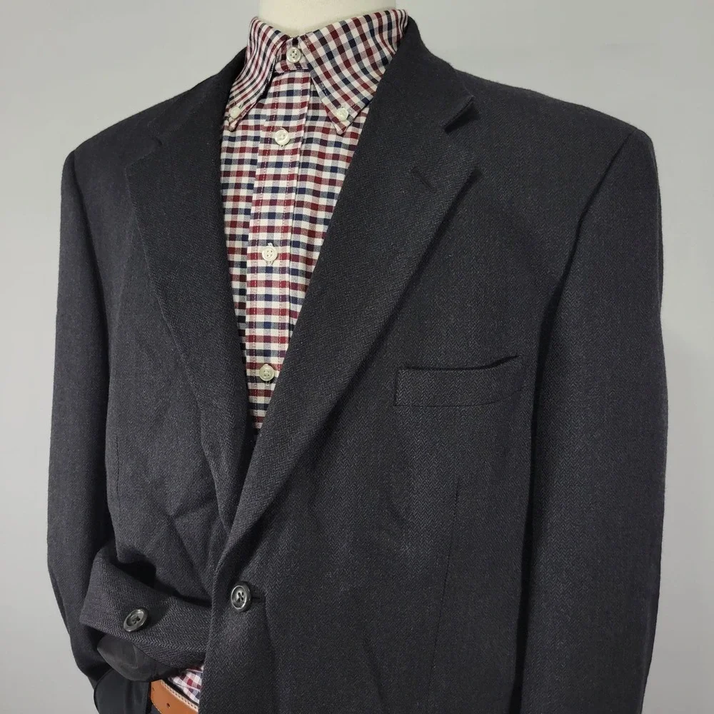 Pronto Uomo Men's Sport Coat Blazer Two Button‎ Charcoal Herringbone Lambs 46R
